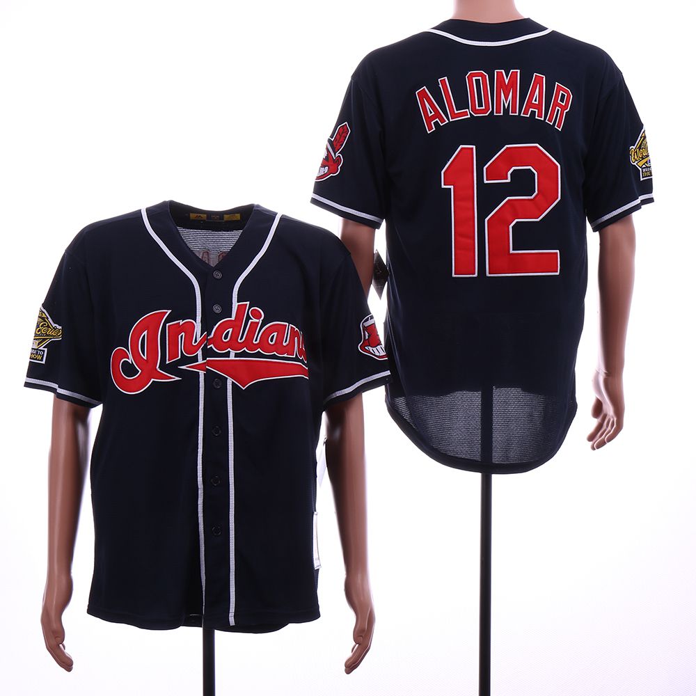 Men Cleveland Indians #12 Alomar Blue Throwback MLB Jerseys